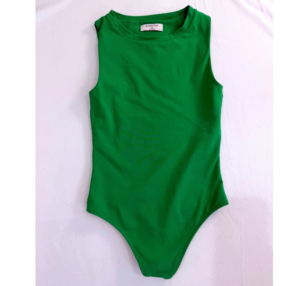 Babaton Contour Bodysuit Women XS Green Sleeveless Crew Neck Classic Minimalist